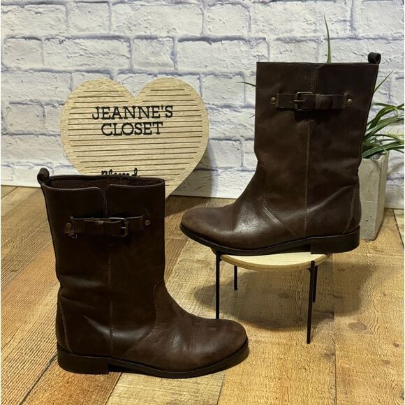 J. Crew Billie Short Womens Size 7 Brown Leather Mid Calf Buckle Boots - Picture 2 of 12